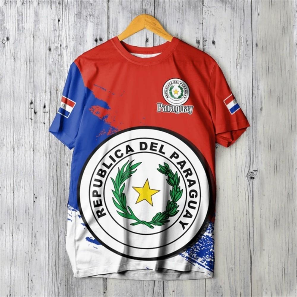 Paraguay Patriotic Polo Shirt, Casual Graphic Short Sleeve Top