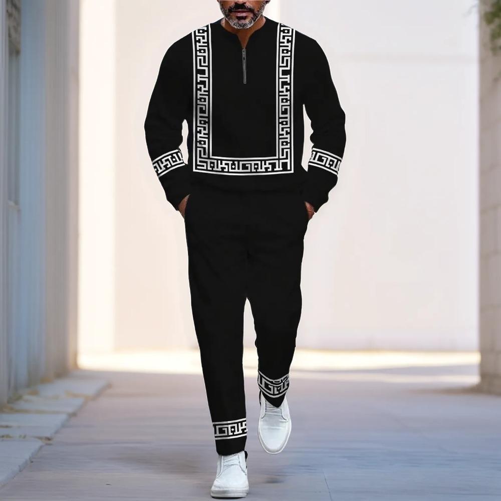 Spring Autumn Fashion Streetwear Men's Long-Sleeved Half-Zipper Stand-Up Collar Trousers Sportswear Men's Clothing Two-Piece set