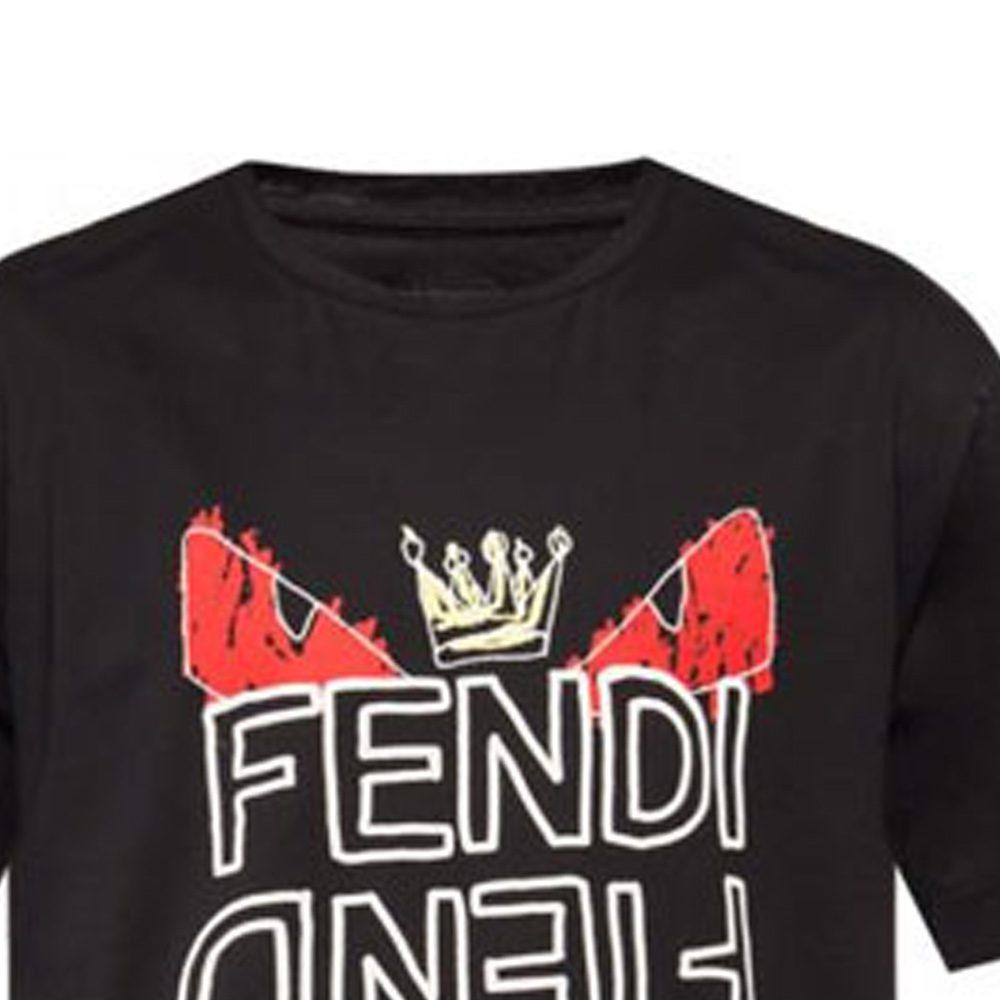 Fendi T Shirts Men's Black Crew Neck Moderate Straight Fit FY0936A6ZOF0QA1