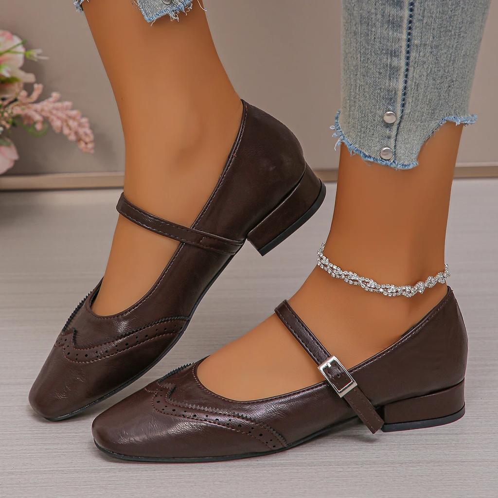 Fashion Size35 43 Mary Janes Shoes Woman 2025 Elegant Square Toe Ankle Strap Ballet Flats Women Comfortable Pumps Casual Single Shoes