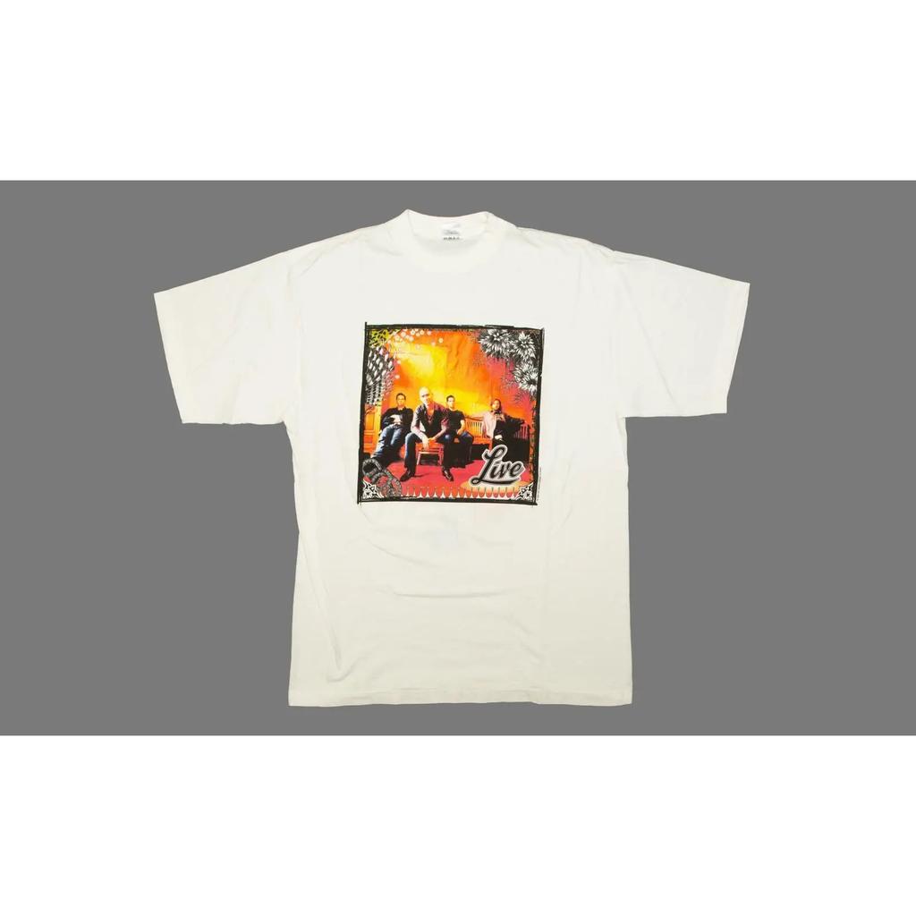 Vtg LIVE Band The Distance To Here World Tour Giant Tm Post Grunge Alt Rock White T Shirt Unisexs XL Vintage Washed