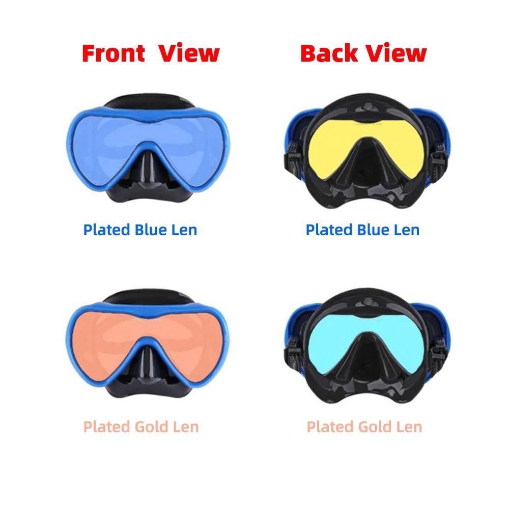 Snorkel Diving Mask Swimming Goggles Silicone Skirt Scuba Mask With Colorful Lens Tempered Glass Wide View For Adult Youth