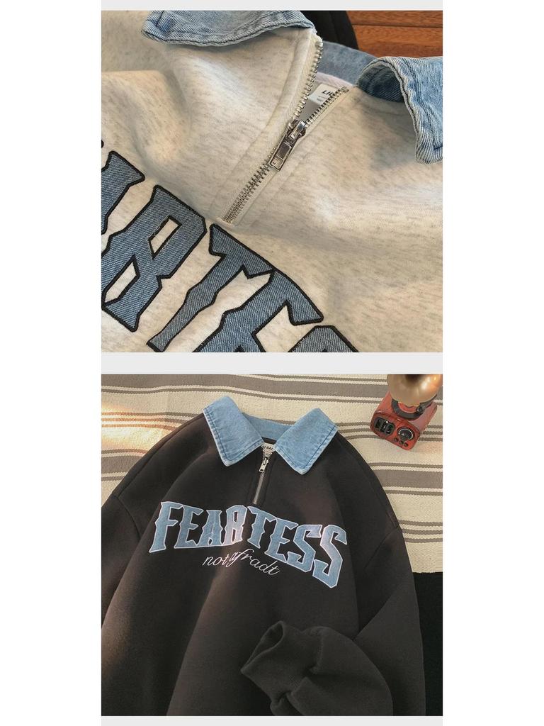 Men's Oversized Half-Zip Polo Collar Sweatshirt - Heavyweight, Hoodless, Autumn/Winter Jacket