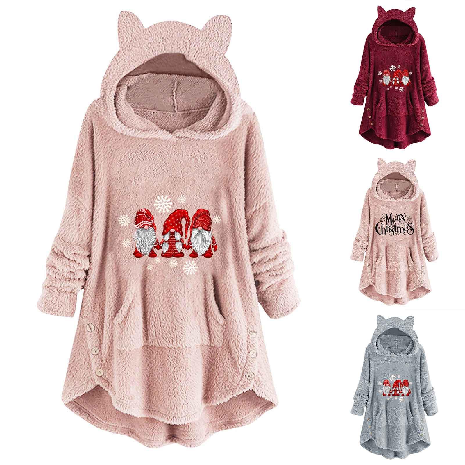 

Женская мода осенне-зимний двусторонний флисовый свитер с длинными рукавами и капюшоном с принтом