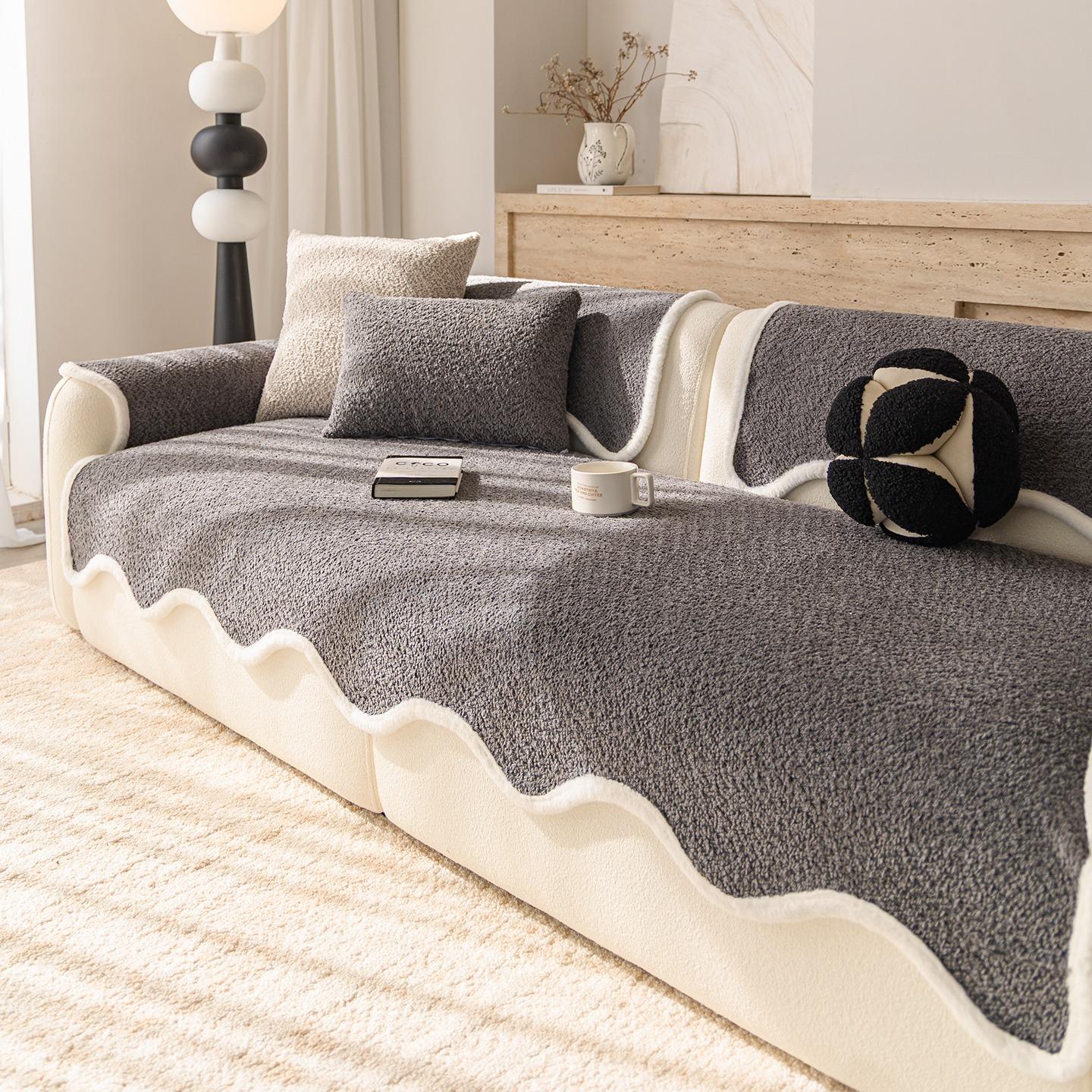 

Minimalist Fluffy Edge Loop Yarn Chenille Sofa Cover for Living Room Non-slip Sofa Seat Cover Couch Slipcover, Sofa Towel 90x70cm темно-сірий колір