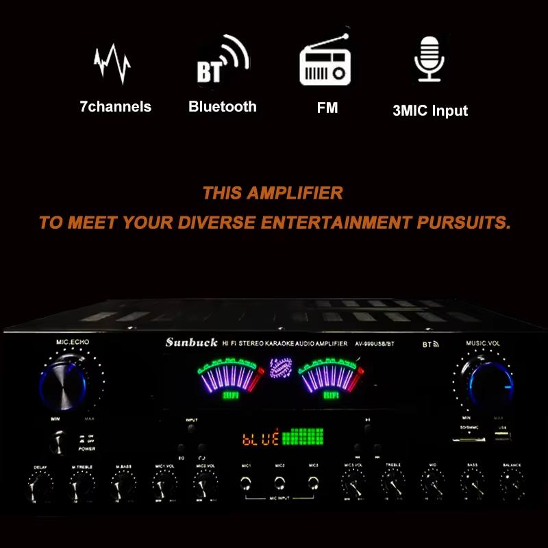 999BT Dual Dynamic Screen Digital Bluetooth Amplifier HiFi Stereo Sound AMP For Home Car Theatre Karaoke Meeting Max 4000W