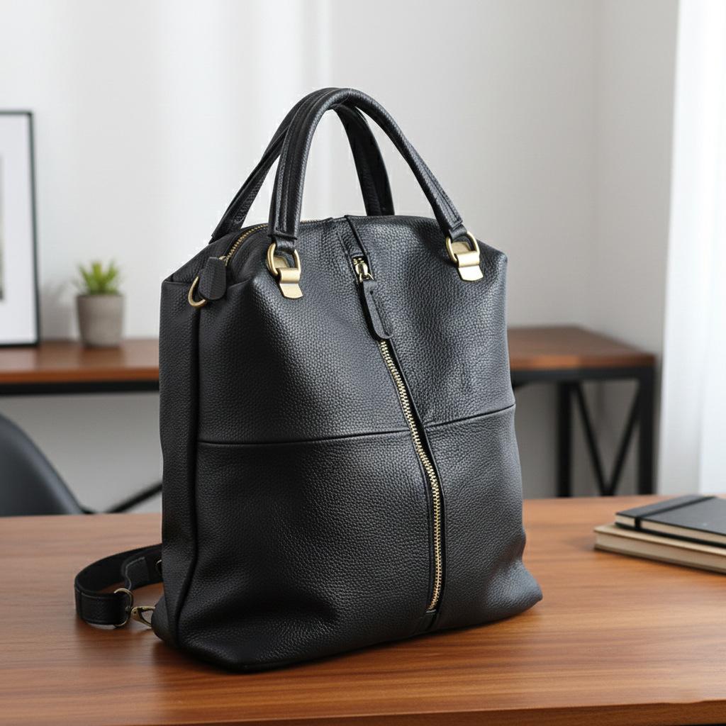 

First-Layer Cowhide Leather Women S Bag, Black Soft, Fashionable And Versatile Multi-Purpose Large-Capacity Women S Backpack чёрный