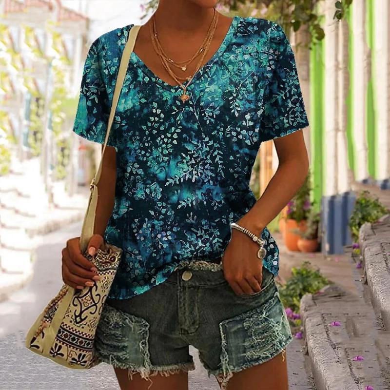 2023 Retro T Shirt For Women Harajuku Clothes Women's Tees Summer Casual Short Sleeve Girls Blouse Floral Print Female Tops