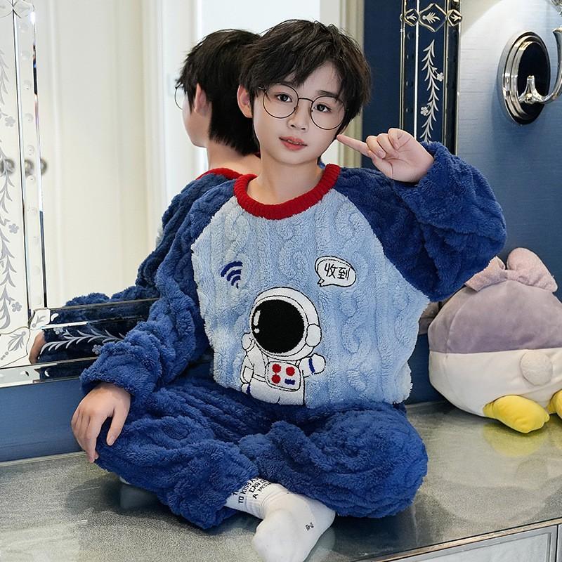Boys Warm Flannel Pajama Set Winter Thick Coral Fleece Sleepwear Kids 8 Years