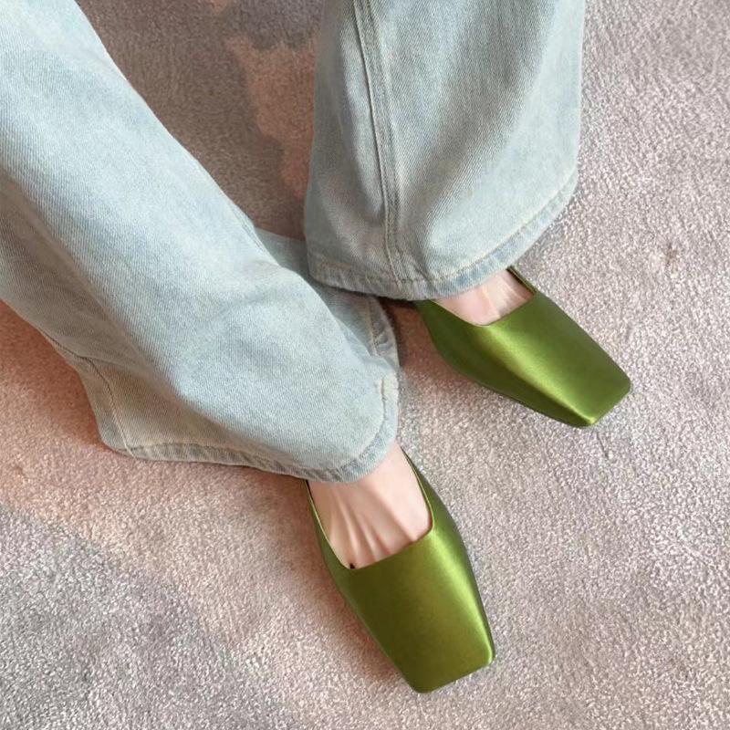 Basquiat Style Grape Satin French Square Toe Women's Summer Mules
