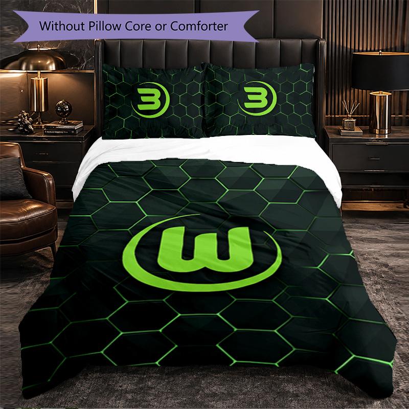 VfL Wolfsburg FC Thema Beddengoed 3-delige Dekbedovertrek Set Decoratief Beddengoed Voor Tienerkamer Woondecoratie