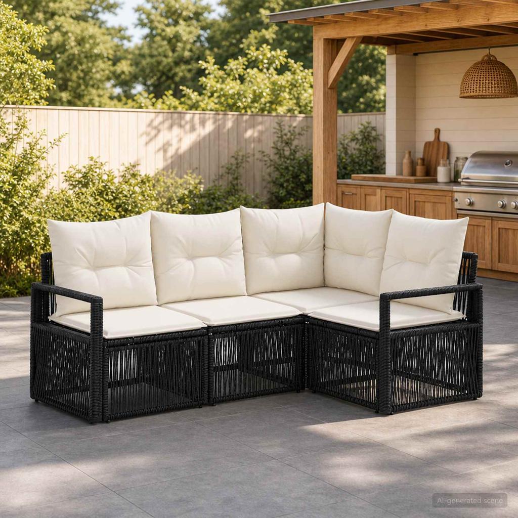 Garden Sofa Set 4 Pcs Black Poly Rattan