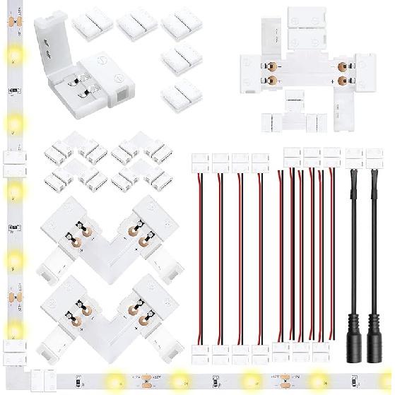 LightingWill 10pcs Pack Strip to Strip with Wire Solderless Snap Down 2Conductor LED Strip Connector for 10mm Wide 5050 5630 Single Color Flex LED