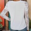 Women Casual Street Wear Top Ladies Tee V-Neck Long Sleeve Print T-Shirt Lace Chiffon Blouse