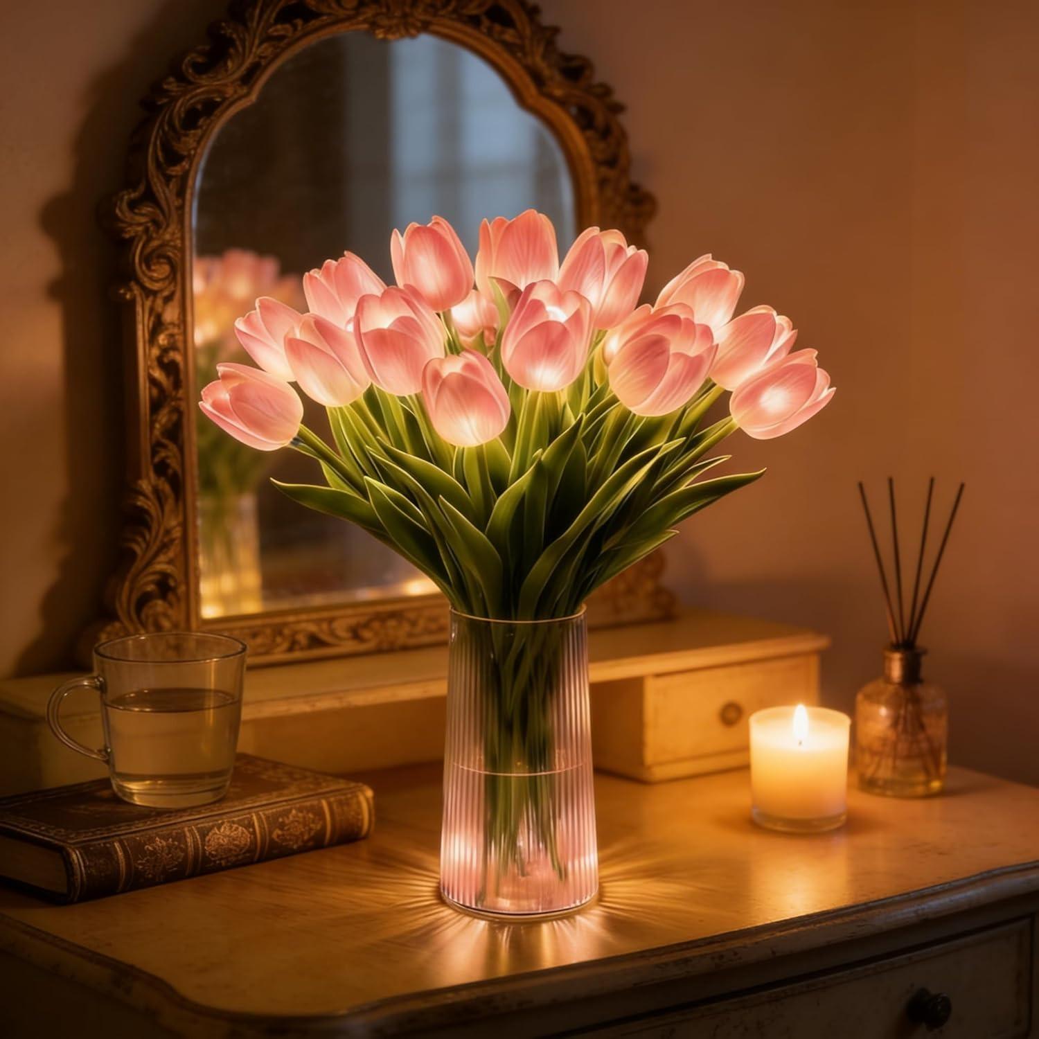 

Radiant Romantic Tulip Light with a Vase,Twinkling Tree Tulips Led Night Light that Never Fade,Flower Shaped Ambient Night Lamp for Bedroom Bedside F15 розовый