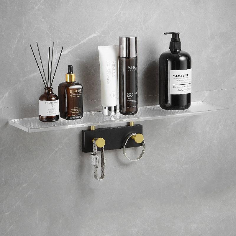 

Acrylic Bathroom Shelf Brushed Gold/Black Wall Mounted Shower Rack Bathroom Hardware Dresser Storage Rack With Hook 50cm чёрный