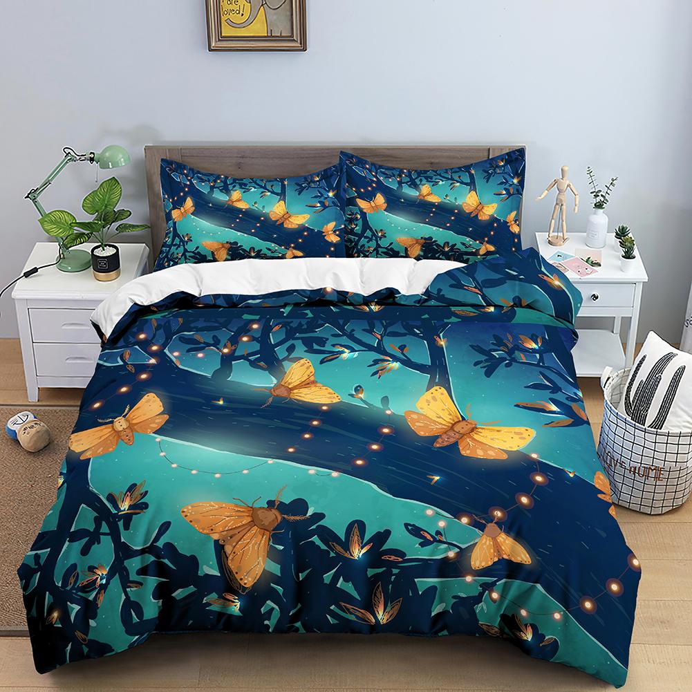 Butterfly King/Queen Size Bedding Sets for Women Golden Butterfly Black Duvet Cover Flower Butterflies Polyester Quilt Cover