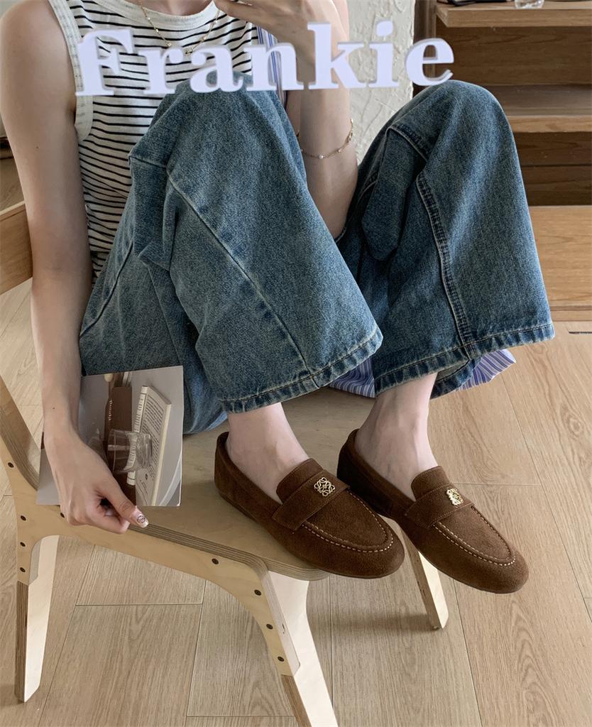 French Retro Matte Leather Flat Loafers Women's 20254 New Round Head Deep Mouth Single Shoes One Pedal Small Leather