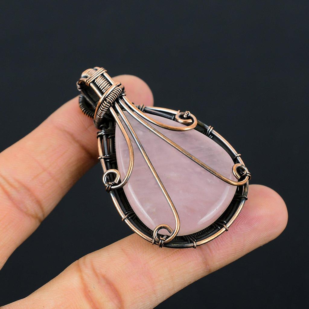 Rose Quartz drahokam z čistého medeného drôtu, ručne vyrobený prívesok, darček pre ňu
