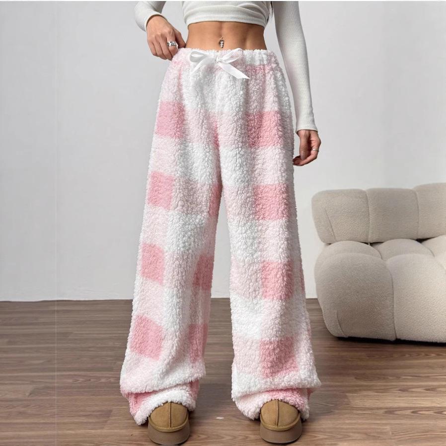 2025 Women's Retro Plaid Winter Trousers: European and American Style, Elastic, Loose, Thick, Warm, Casual