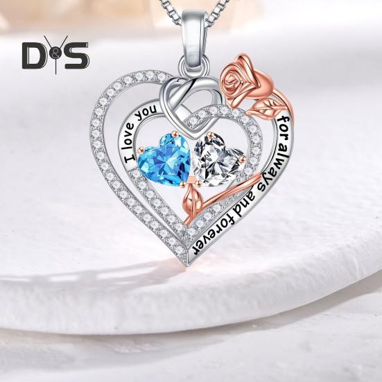 I Love You Forever Heart Necklace for Women Cubic Zirconia Heart Golden Rose Necklace Valentine's Day Birthday Jewelry Gift for Wife Mom