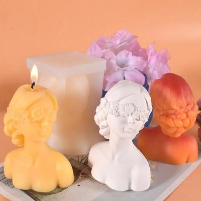 1pc-3D Candle Silicone Mold Closed Eye Girl Cover Eyes Girl Mold DIY Plaster Statue Mold Aromatherapy Candle Lamp Candlesticks