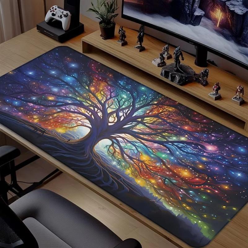 Colorful Tree of Life Art Gaming Mouse Pad Abstract Vibrant Large Desk Mat for Gamers Home Decor