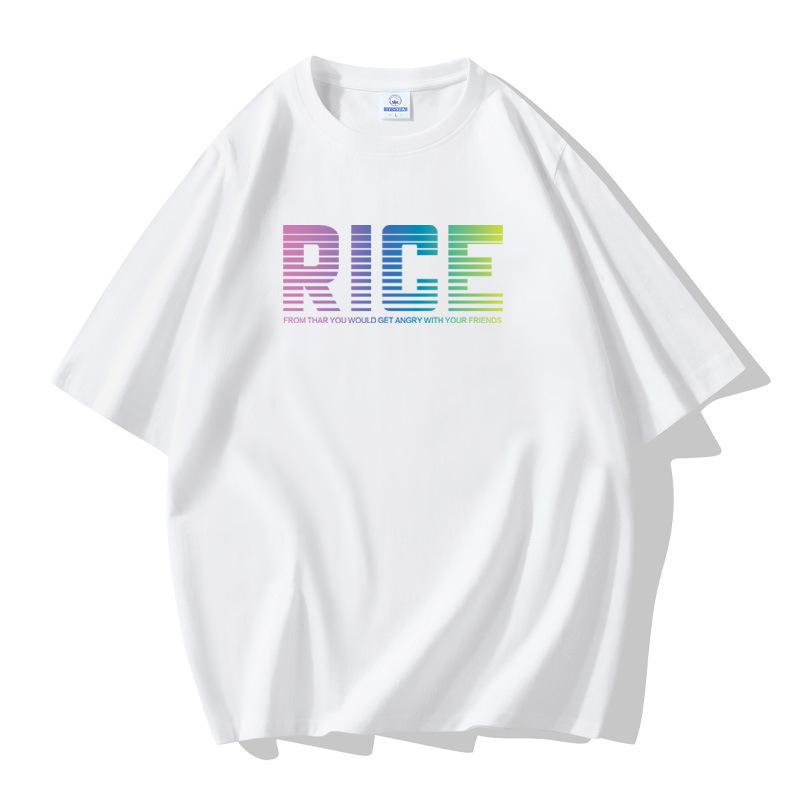 Rice Pattern Men's Short Sleeves Cotton T-shirt Large Size Loose Tee
