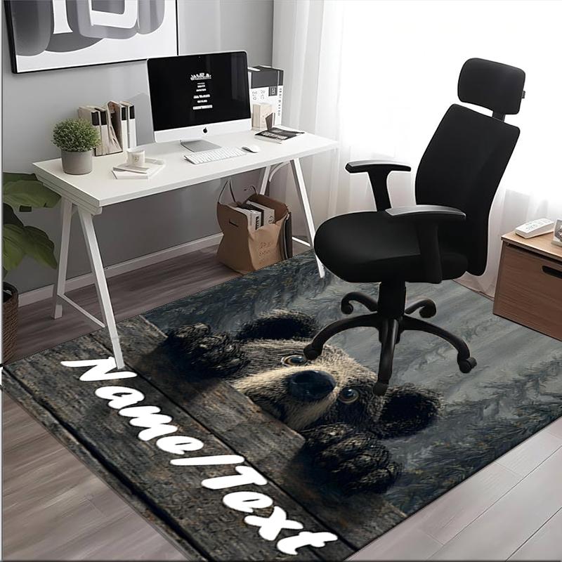 1PC Custom Name Bear Forest Theme Floor Mat Ideal for Living Room, Game Rooms, Office, Bedroom,Floor Mat Playful Design