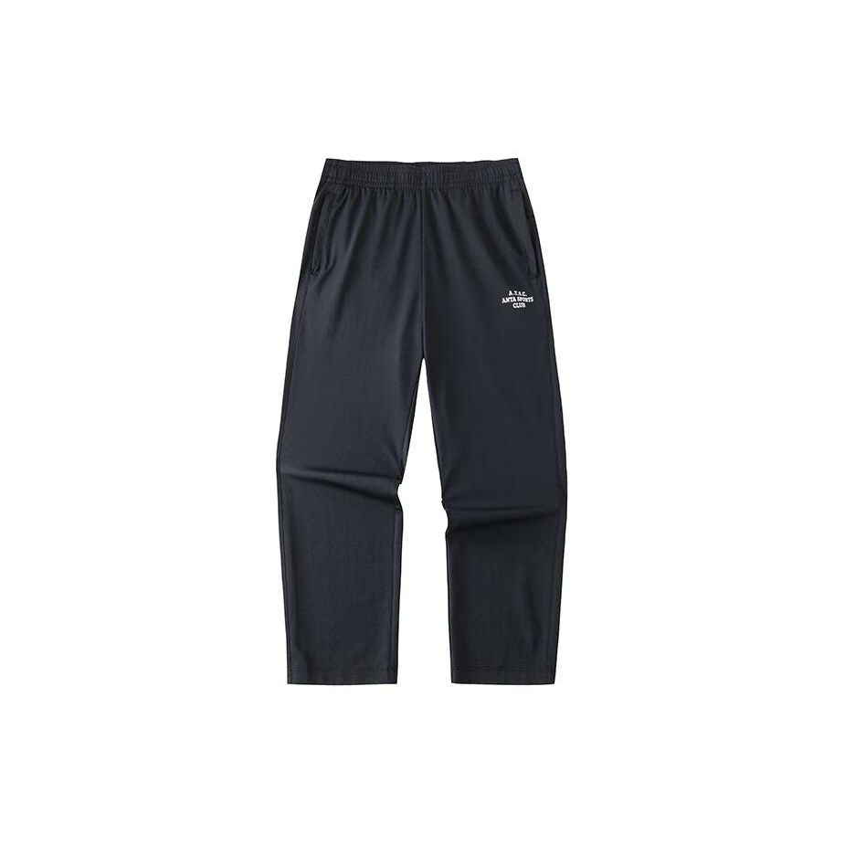 Anta Lifestyle Series Solid Color Mid Waist Straight Leg Nine Point Casual Pants Men Bottoms Black 152428324-1