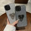 Luxury Love Heart Bracket Glitter Phone Case For iPhone 17 16 15 14 13 12 11 Pro Max Plus 16e 17Air Sparkling Sequin Soft Shell