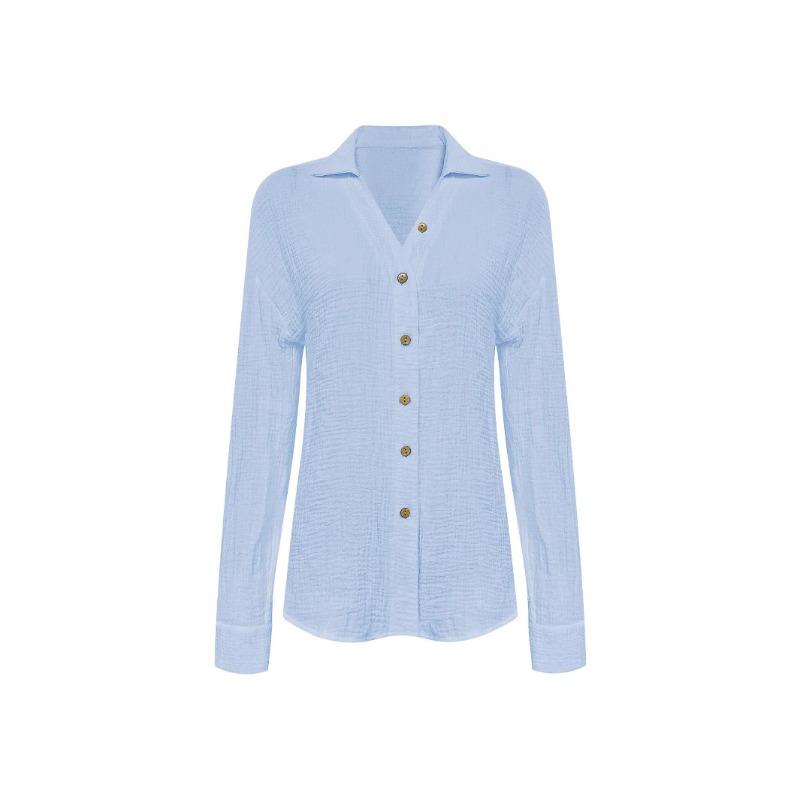 Doppel-Knitterhemd Einfarbig Revers Locker Langarm Knopfleiste Damenoberteil
