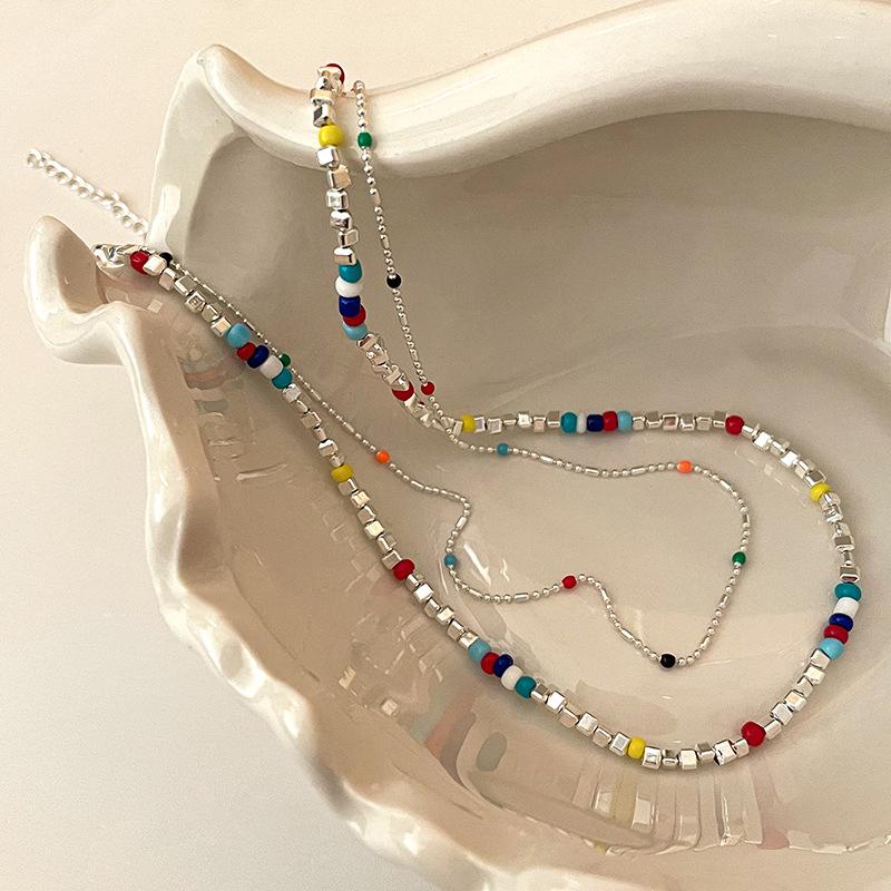 New Colorful Beads Choker Necklace Korean Fashion Simple Colorful Collar Short Chain Handmade Female Necklace Women Girl Jewelry