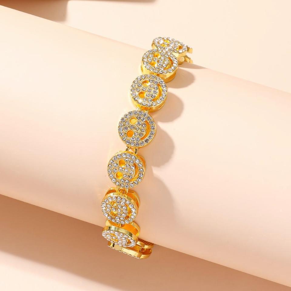 Smile 1:1 Production Cuff Bangle Bracelet For Women Exquisite Zircon Inlay High Quality 18K Gold Plating Jewelry Gift INS