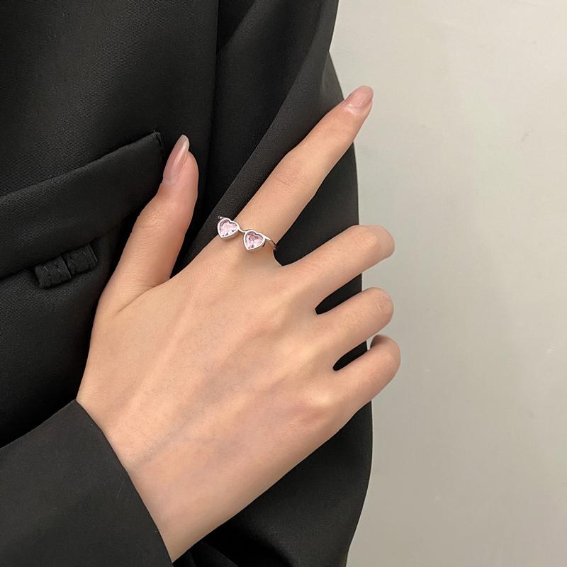 New Creative Glasses Open Ring For Women Couple Personality White Crystal Zircon Sunglasses Finger Ring Couple Ring Jewelry