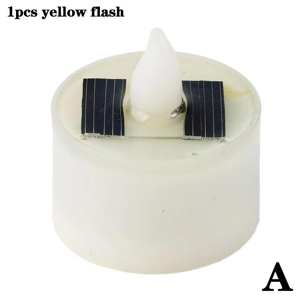 LED Flameless Candles Solar Tea Light Flicker Warm Light Yellow Light Waterproof Fake Candle For Outdoor Garden Yard  N P6J9