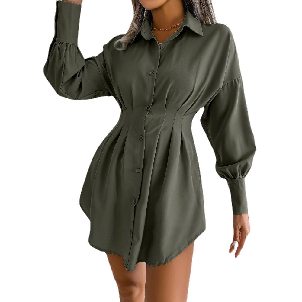 GMXIA Dame Mote Vår Høst Langermet Slim Revers Ensfarget Trykk Seler Høy Midje Cocktail- og Aftenkjoler