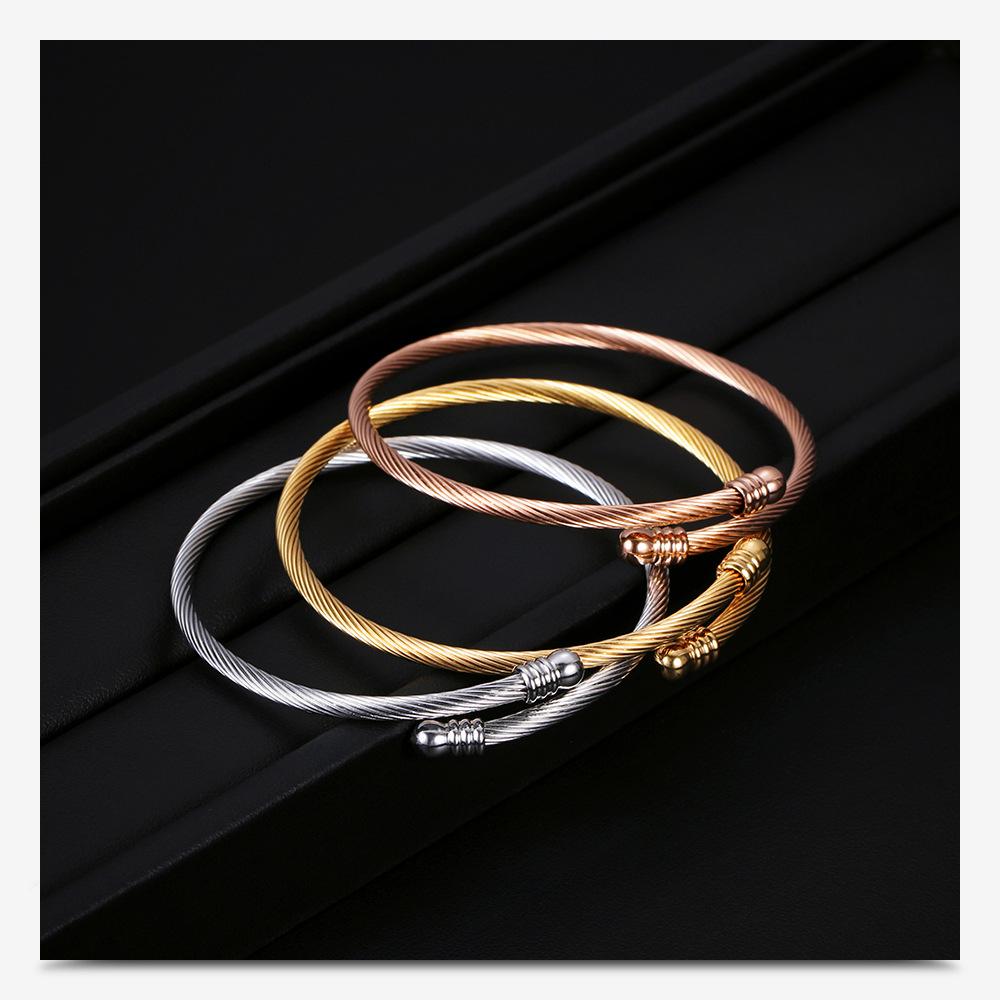 Retro Vintage Punk Style Titanium Steel Stacking Bracelet Set 18K Gold Rose Gold Silver Men's Stainless Steel Open Wire Bangle