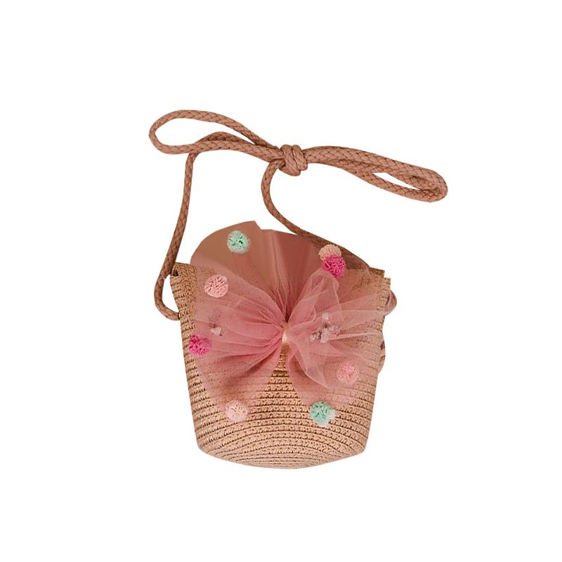 

Детская сумка через плечо Цветные соломенные тканые сумки с бантом в горошек