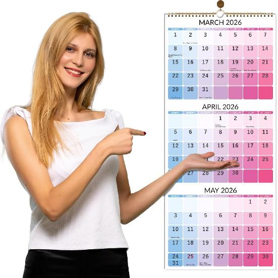2026 Wall Calendar - 3 Month Wall Calendar 2026 Vertical, Dec. 2025 - Jan. 2027, 11.3" x 26", Calendar 2026, Lay - Flat, Holidays, Blocks