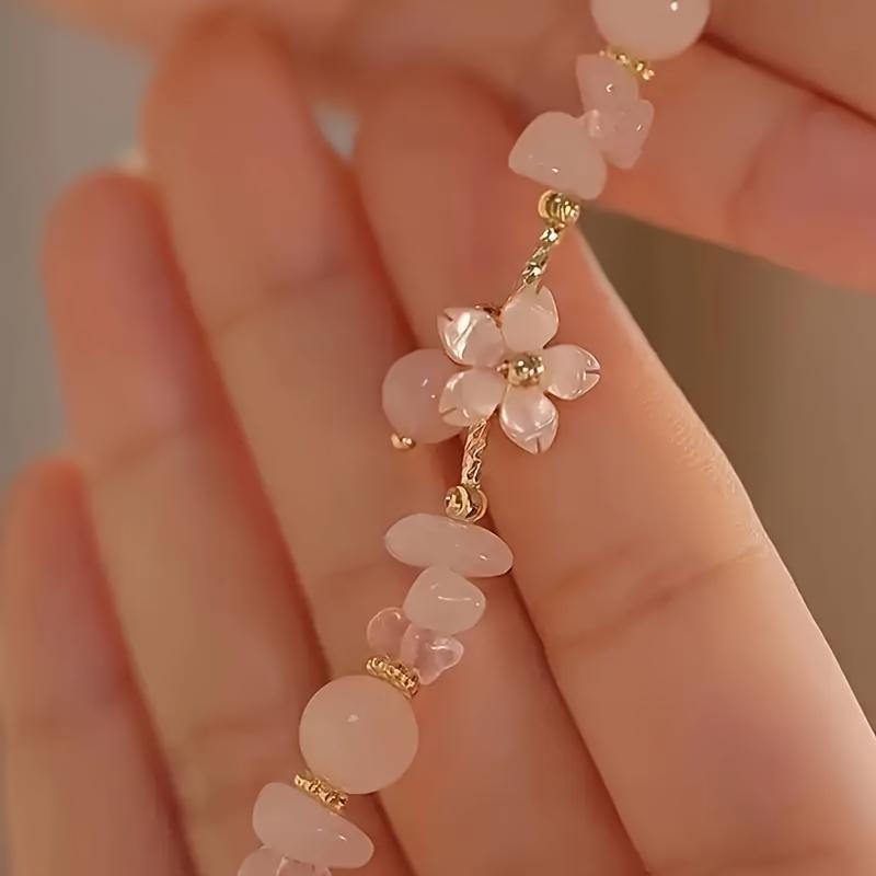 1 bracelet élégant en perles de verre fleur de cerisier avec pendentif fleur, bijoux pour femmes pour toutes les saisons