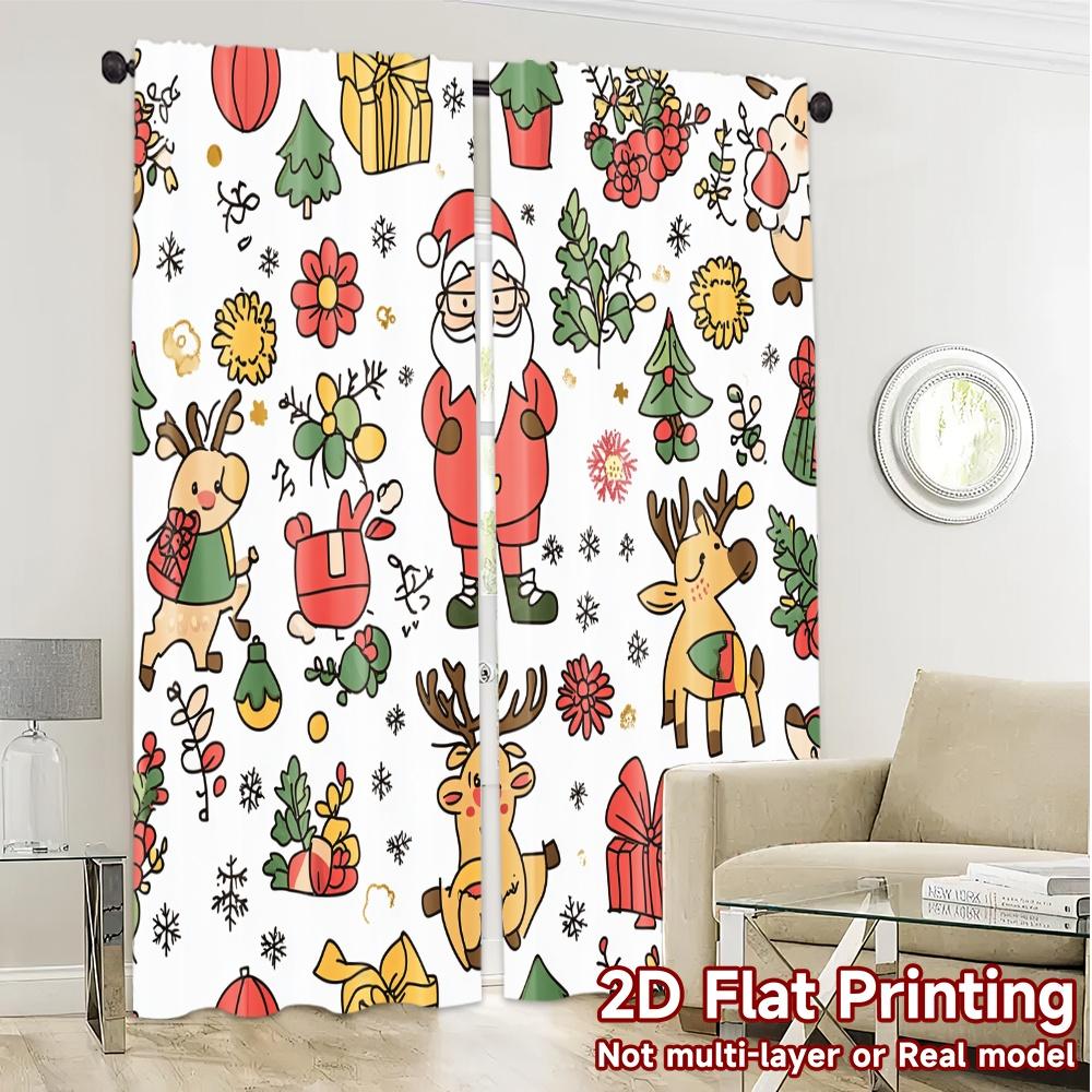 2pcs,Curtains Cute Santa Christmas_a (2) Minimalist Popular Curtains Durable 100% Polyester Fabric Curtains Outdoor Decorations