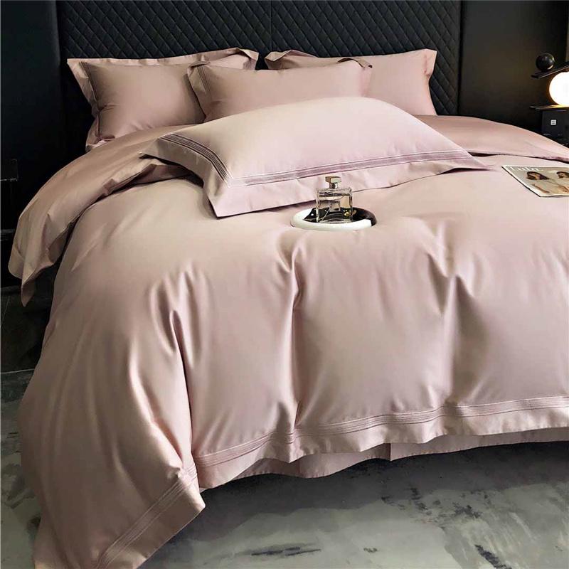 100% Cotton Luxury Minimalist Modern Solid Color 5-Line Stitch 4-Piece Duvet Cover Bedding Set All-Season Premium Home Textiles