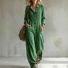 Damen Farbiger Jumpsuit mit langen Ärmeln, weitem Bein und Kragen für Urlaub und Reisen