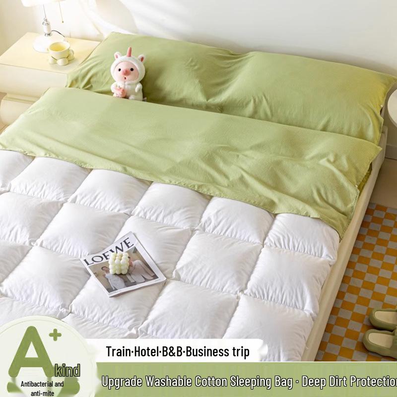 Portable Stain-Proof Cotton Sleeping Bag: Detachable, Solid Color Duvet Cover with Bed Sheet for Travel and Hotel Stays.