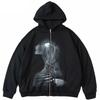 Y2K Gothic Printed Zip-Up Hoodie Dark Streetwear Loose Fit Long Sleeve Sweatshirt Women