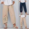 Women's Summer Casual Loose Cotton and Linen Embroidered Wide-leg Pants