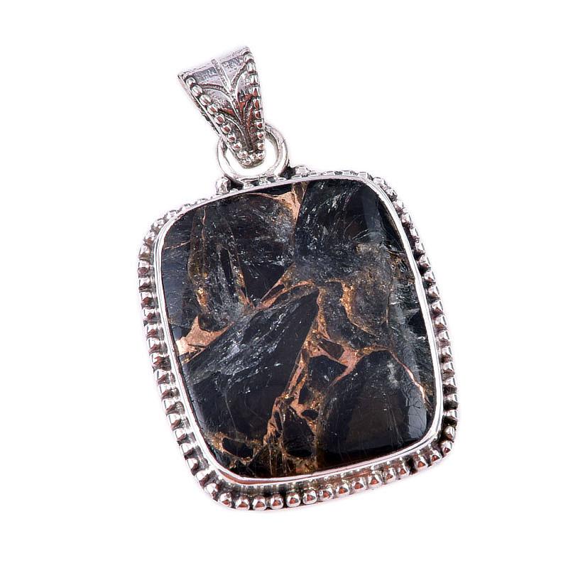 Natural Black Copper Turquoise 925 Solid Sterling Silver Gift Pendant 1.50" L0s37
