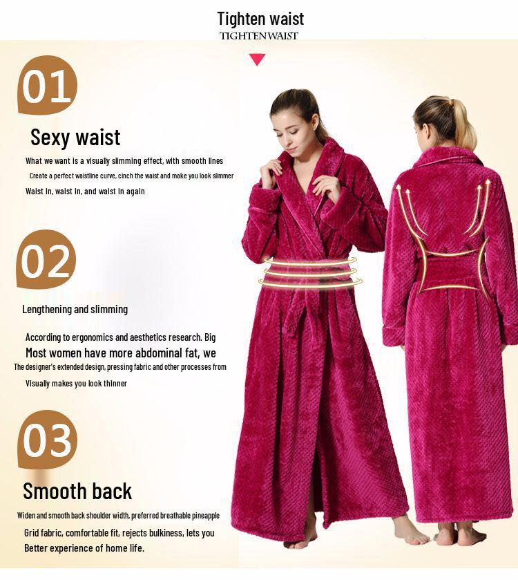 Extended Length Coral Fleece Bathrobe and Pajama Set for Men and Women - Plush, Thickened, Perfect for Winter and Autumn