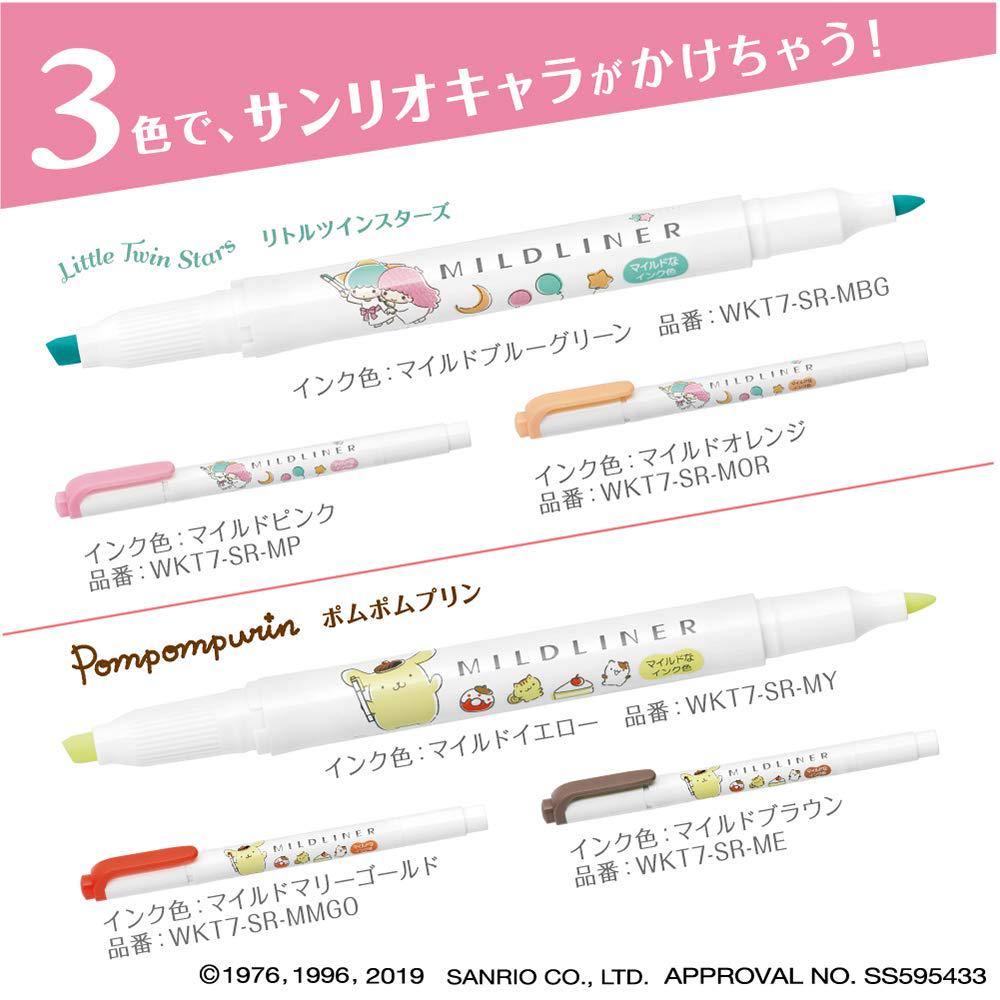 Zebra Mildliner Sanrio 3 Highlighter, Pompompurin, Colors, WKT7-SR-3C-PN